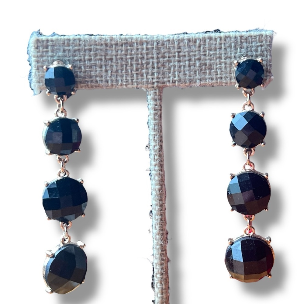 Graduated Faceted Black and Gold Drop Earrings